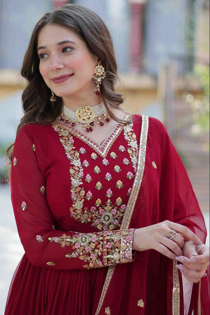 Maroon Colour Stitched Faux Georgette Gown GW1112812 B