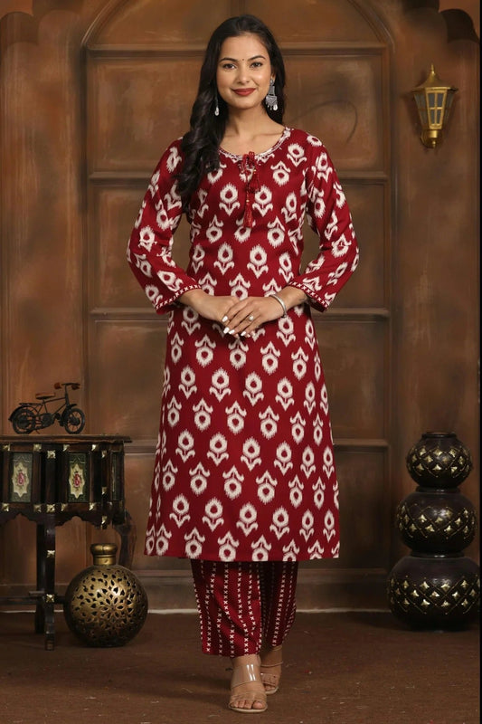 Maroon Colour Stitched Rayon Top and Bottom TP1112392