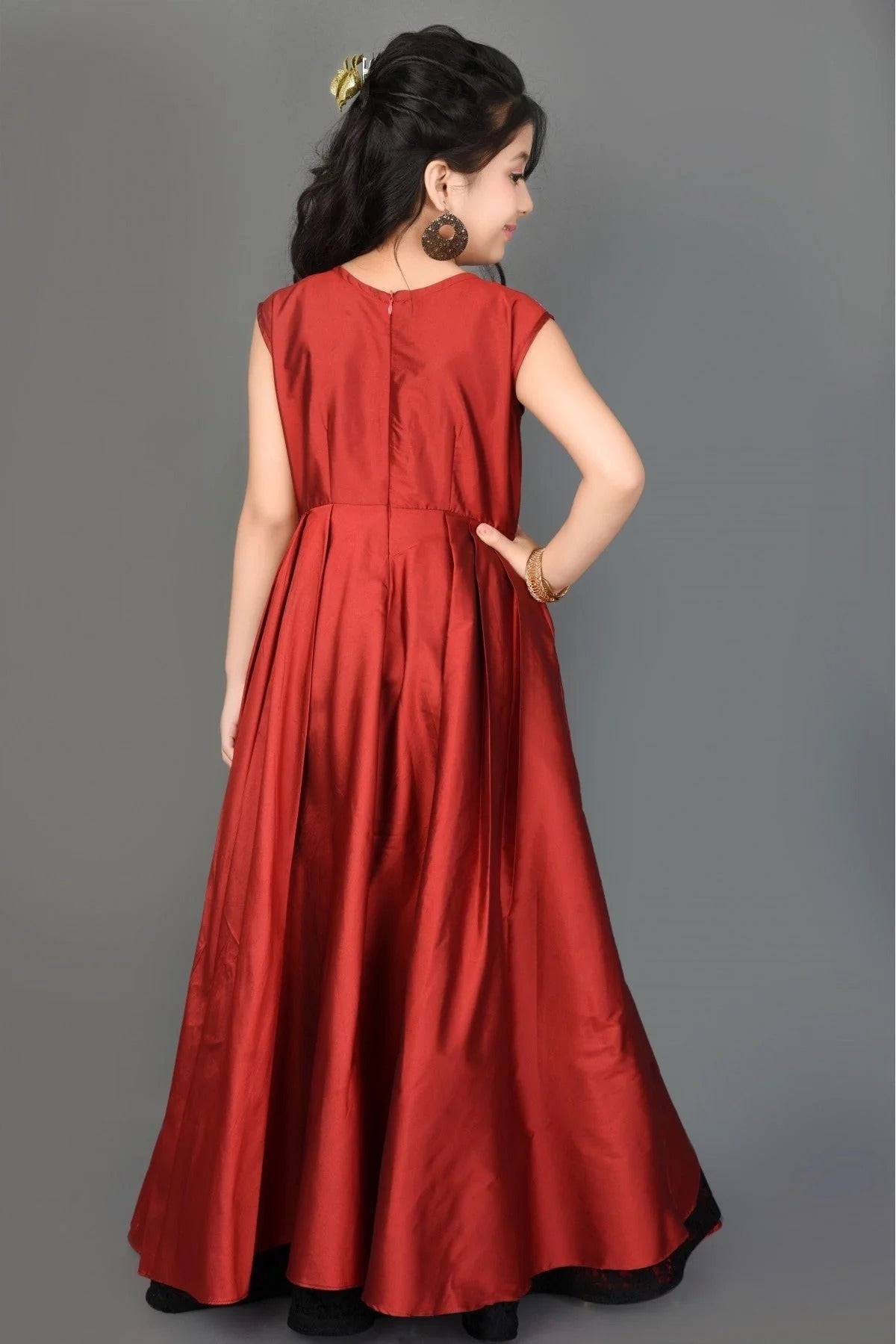 Maroon Colour Taffeta Embroidery Frock GW1070039 A
