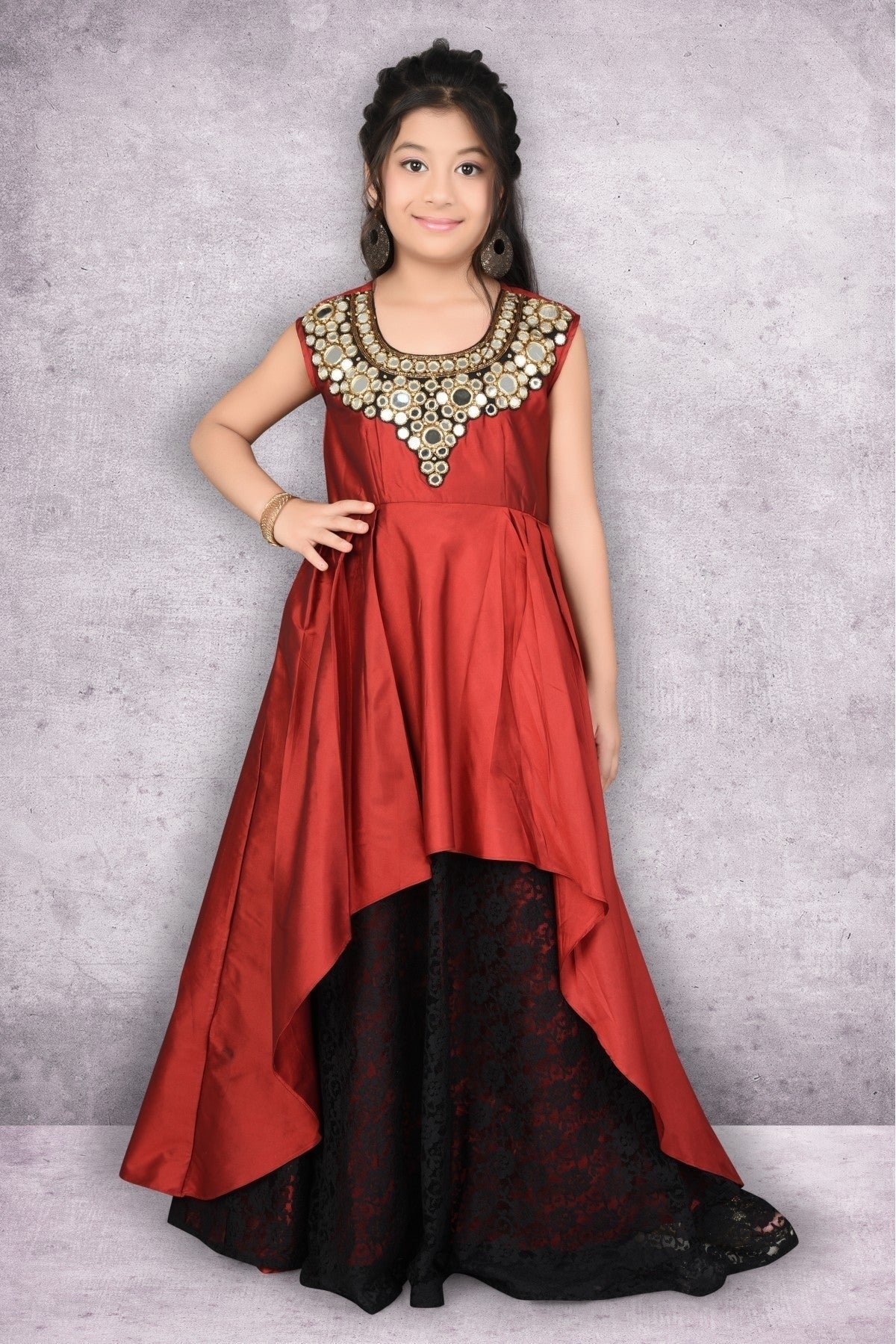 Maroon Colour Taffeta Embroidery Frock GW1070039