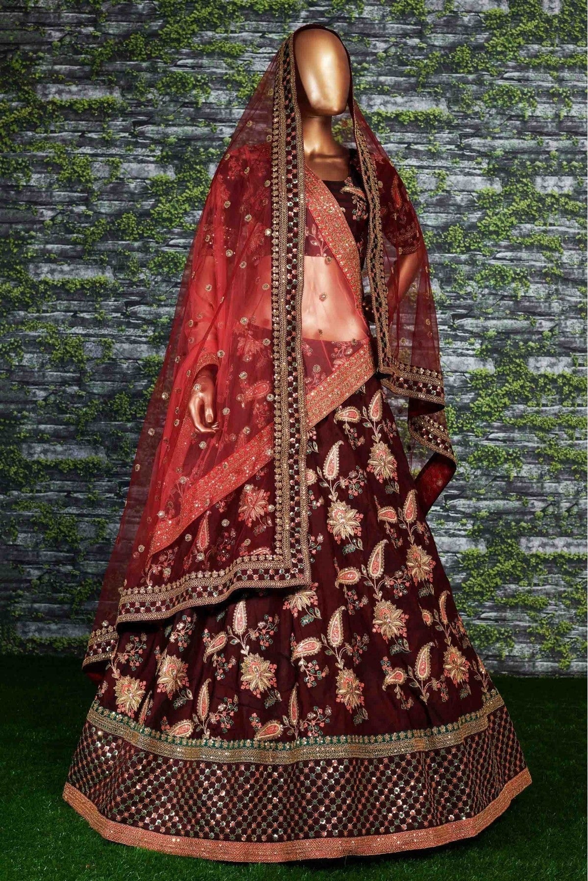 Maroon Colour Taffeta Silk Lehenga Choli LC1010025 A