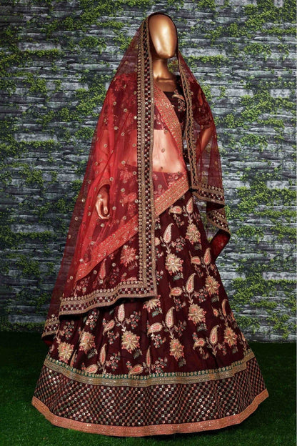 Maroon Colour Taffeta Silk Lehenga Choli LC1010025 A