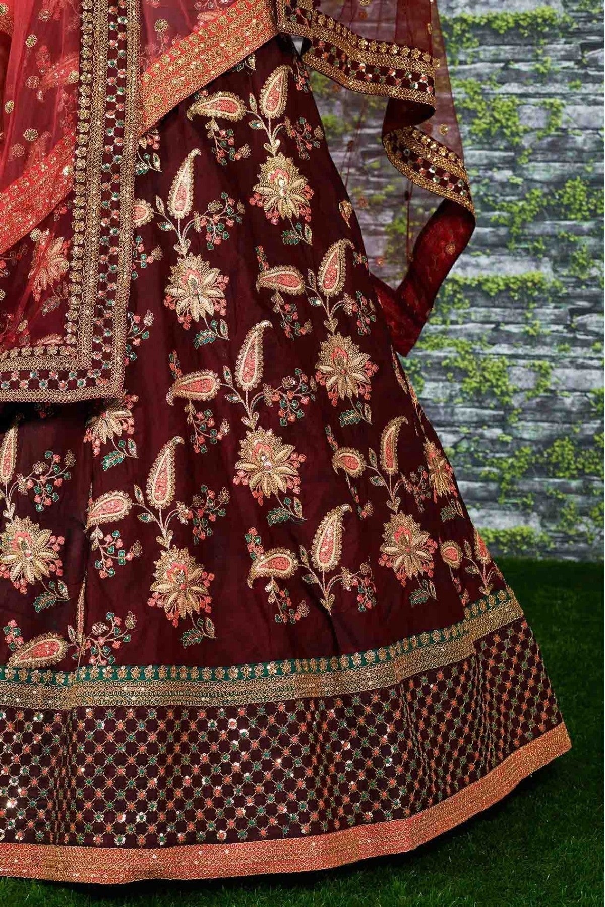 Maroon Colour Taffeta Silk Lehenga Choli LC1010025 C