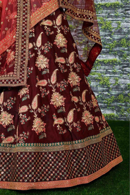 Maroon Colour Taffeta Silk Lehenga Choli LC1010025 C