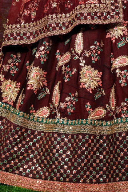 Maroon Colour Taffeta Silk Lehenga Choli LC1010025 D