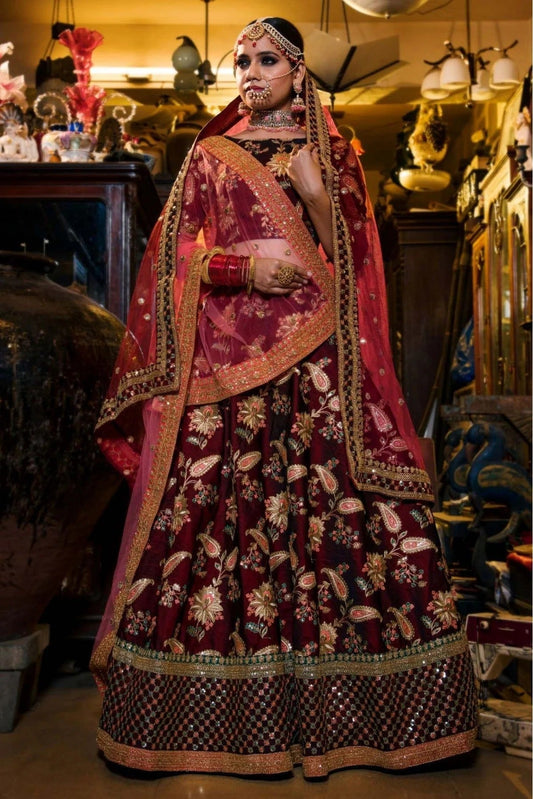Maroon Colour Taffeta Silk Lehenga Choli LC1010025