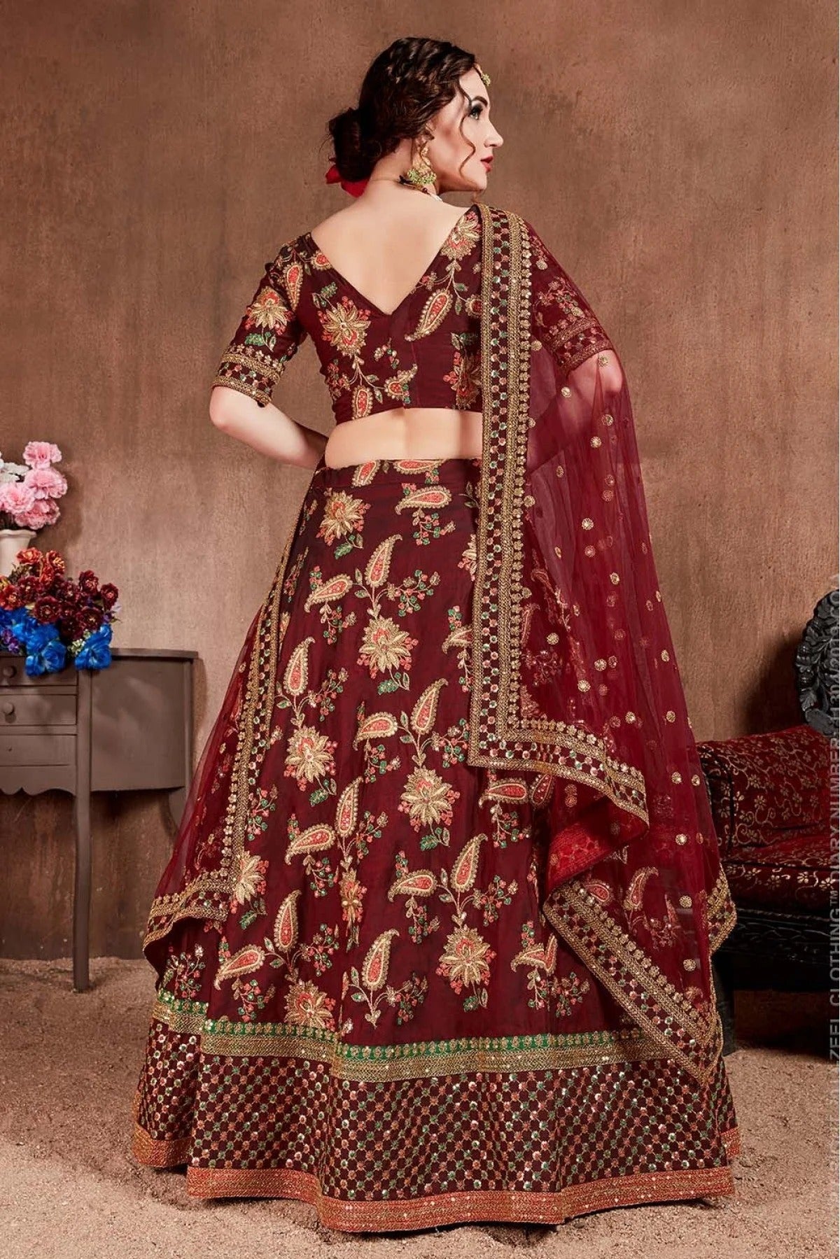 Maroon Colour Taffeta Silk Lehenga Choli LC1010092 B