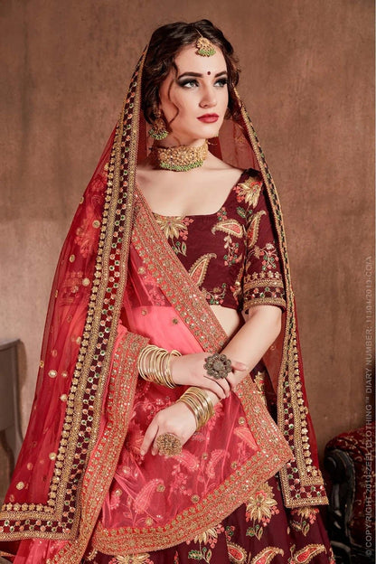 Maroon Colour Taffeta Silk Lehenga Choli LC1010092 C