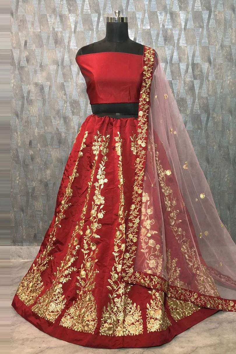 Maroon Colour Taffeta Silk Lehenga Choli LC1020006 A