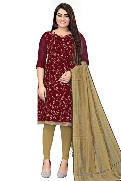 Maroon Colour Unstitched Chanderi Straight Suit US1160725