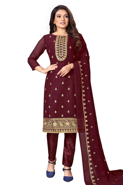 Maroon Colour Unstitched Faux Georgette Straight Suit US1160639