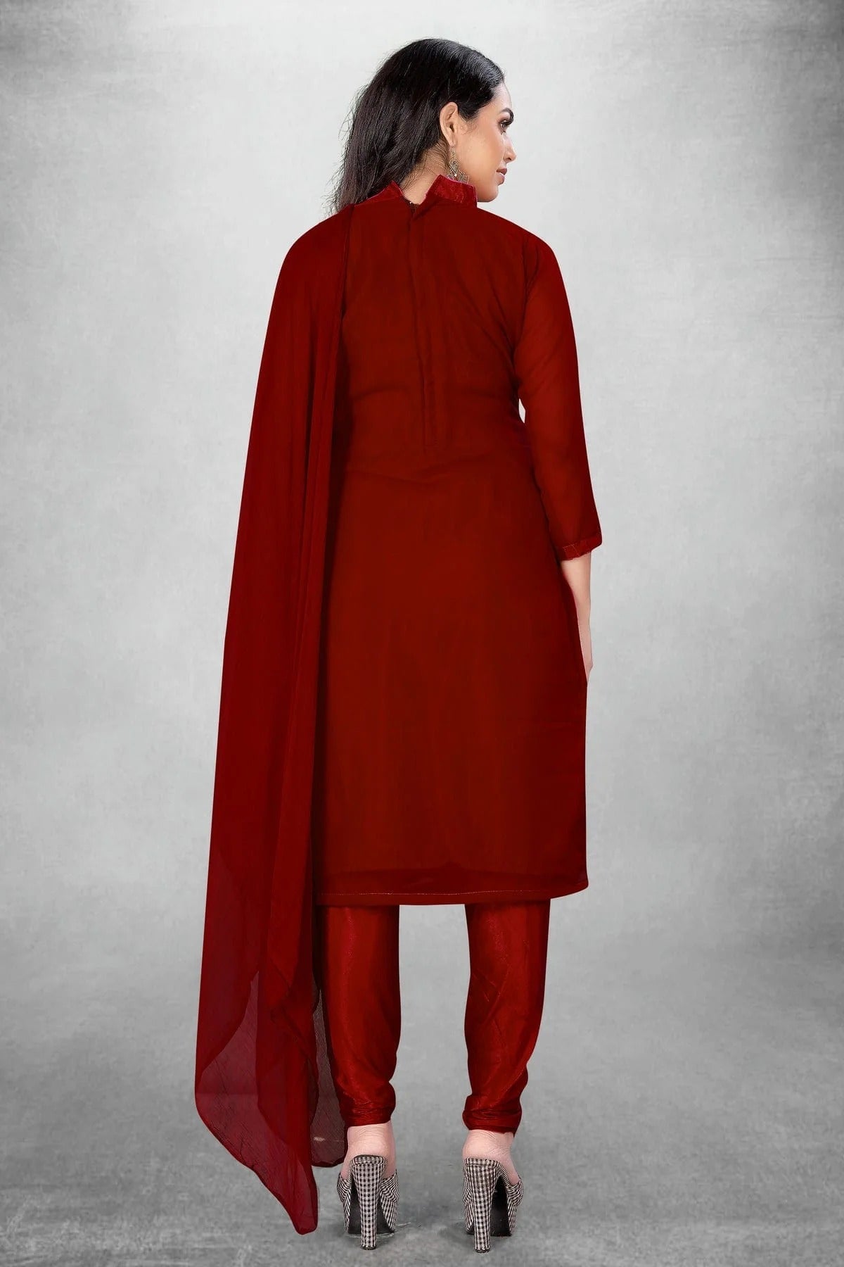 Maroon Colour Unstitched Georgette Churidar Suit US1160799 A