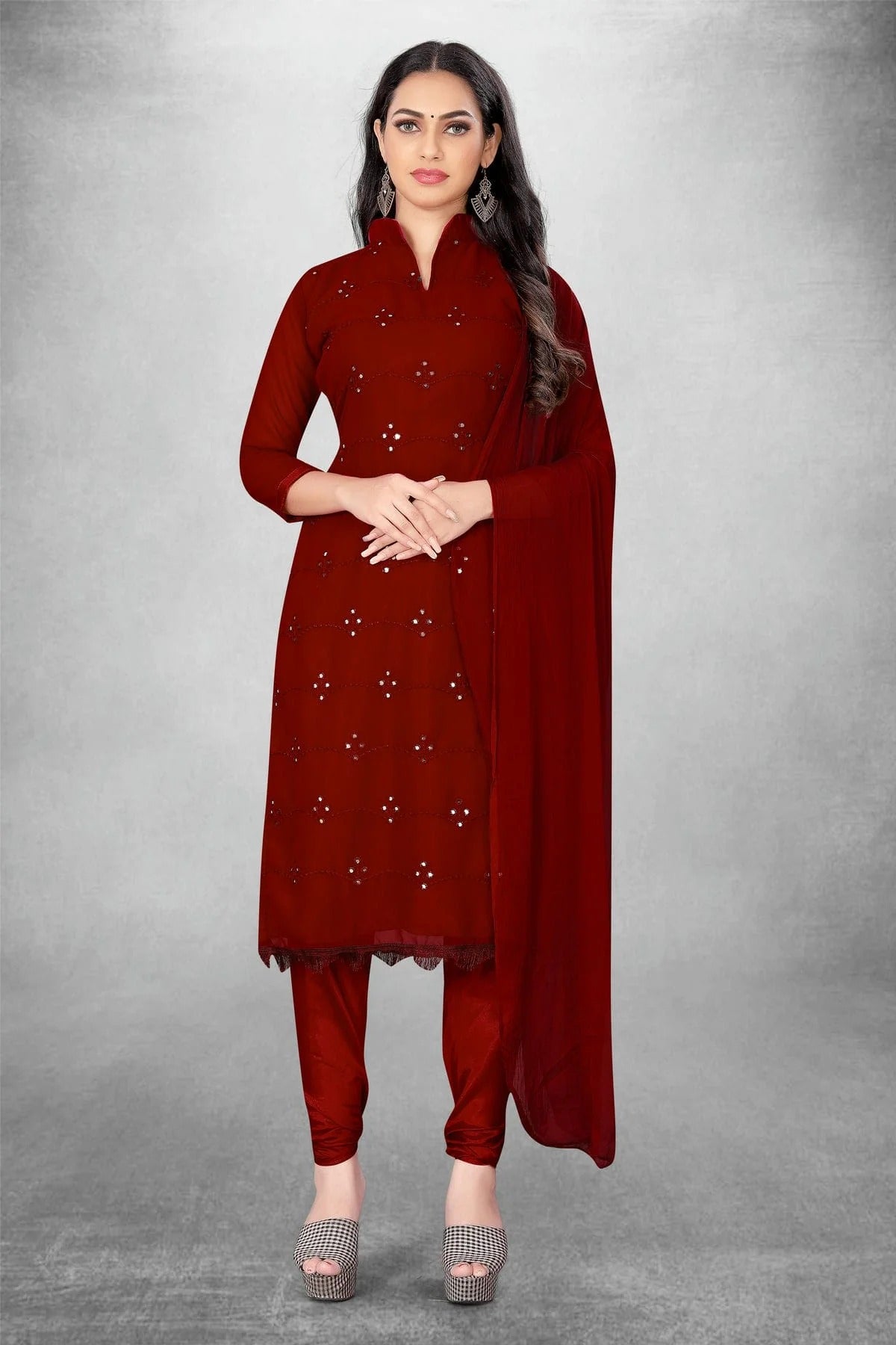 Maroon Colour Unstitched Georgette Churidar Suit US1160799