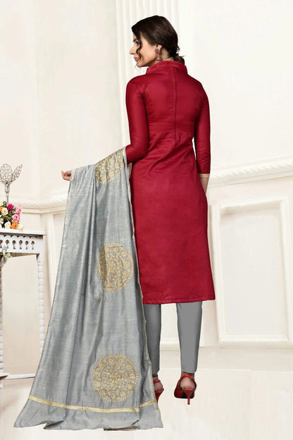 Maroon Colour Unstitched Glass Cotton Straight Suit US1160867 A