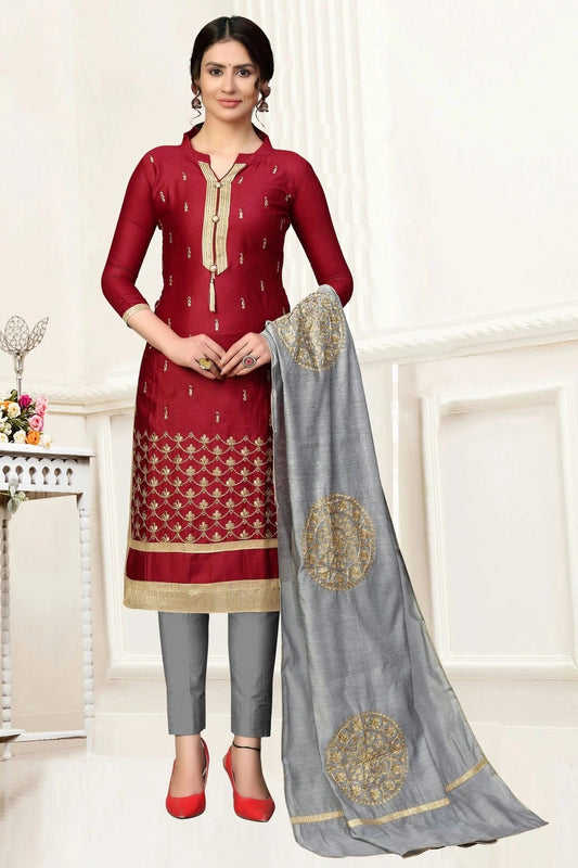 Maroon Colour Unstitched Glass Cotton Straight Suit US1160867
