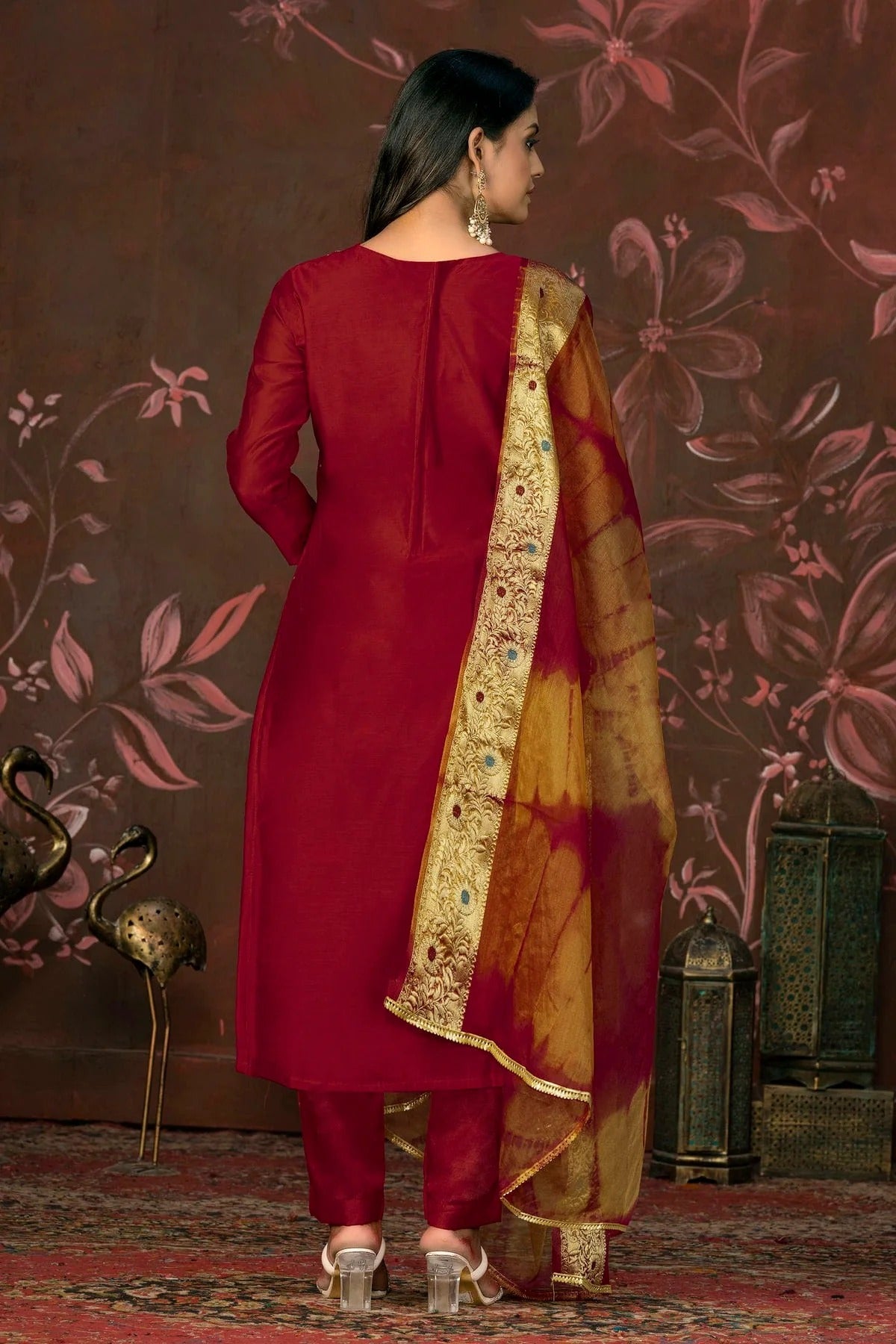 Maroon Colour Unstitched Modal Cotton Pant Style Suit US1161241 A