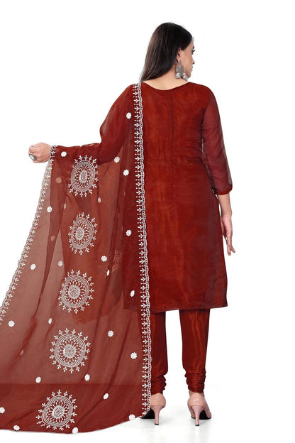Maroon Colour Unstitched Organza Churidar Suit US1160708 A
