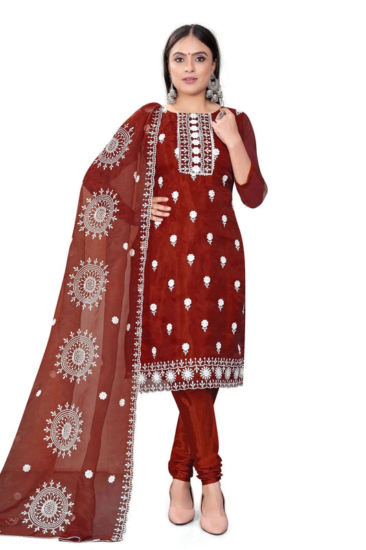 Maroon Colour Unstitched Organza Churidar Suit US1160708
