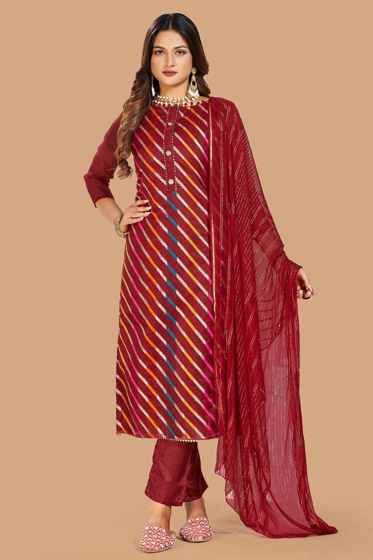 Maroon Colour Unstitched Organza Jacquard Fabric Straight Suit US1161030