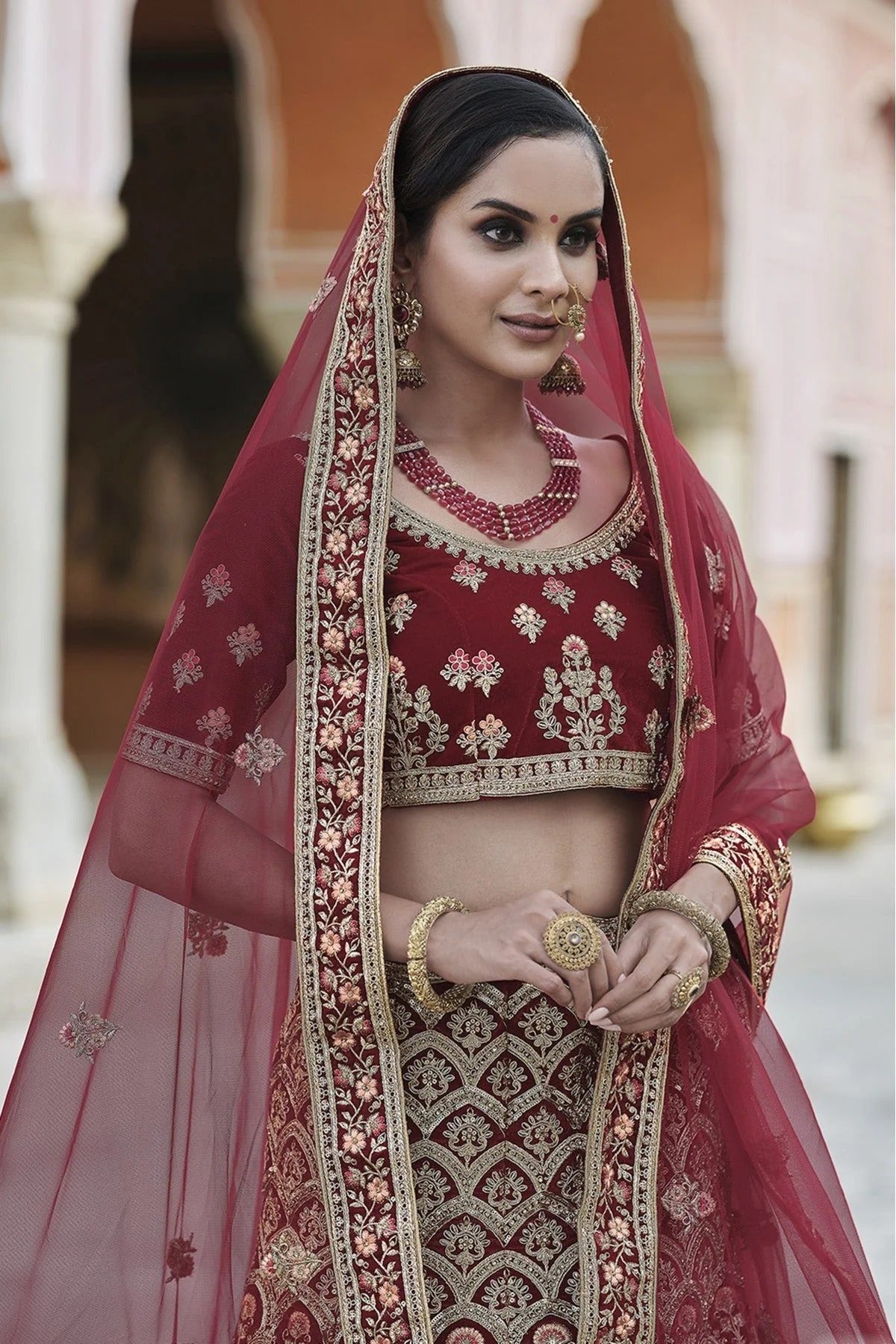 Maroon Colour Velvet Hand Work Lehenga Choli LC1080094 A