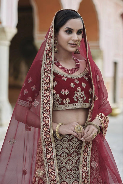 Maroon Colour Velvet Hand Work Lehenga Choli LC1080094 A
