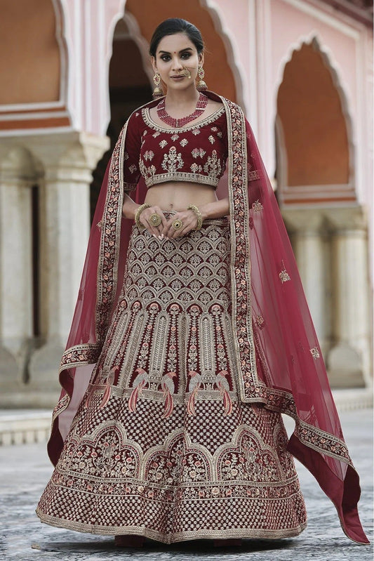 Maroon Colour Velvet Hand Work Lehenga Choli LC1080094