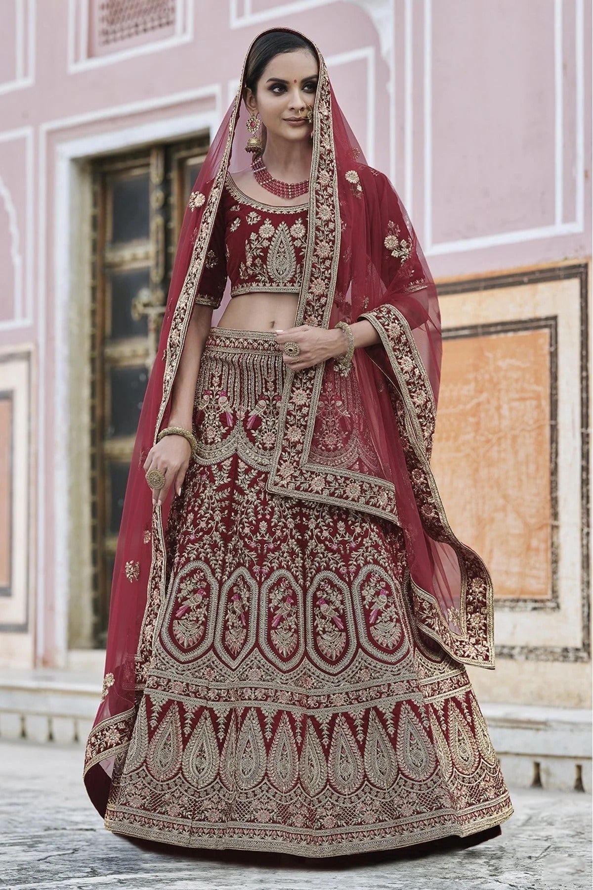 Maroon Colour Velvet Hand Work Lehenga Choli LC1080098