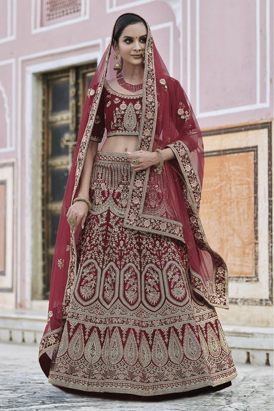 Maroon Colour Velvet Hand Work Lehenga Choli LC1080098