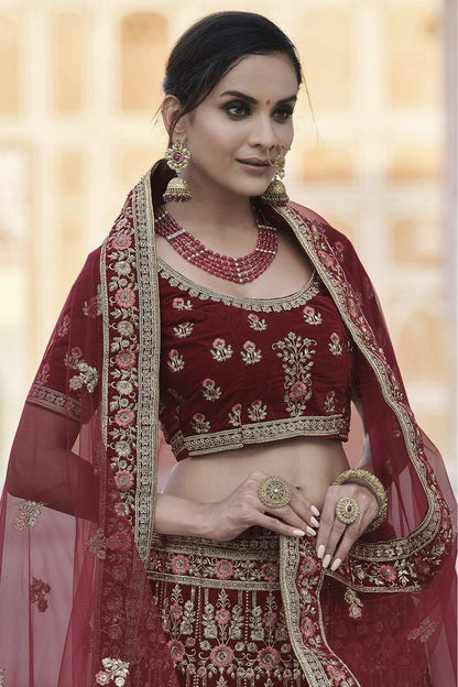 Maroon Colour Velvet Hand Work Lehenga Choli LC1080102 A