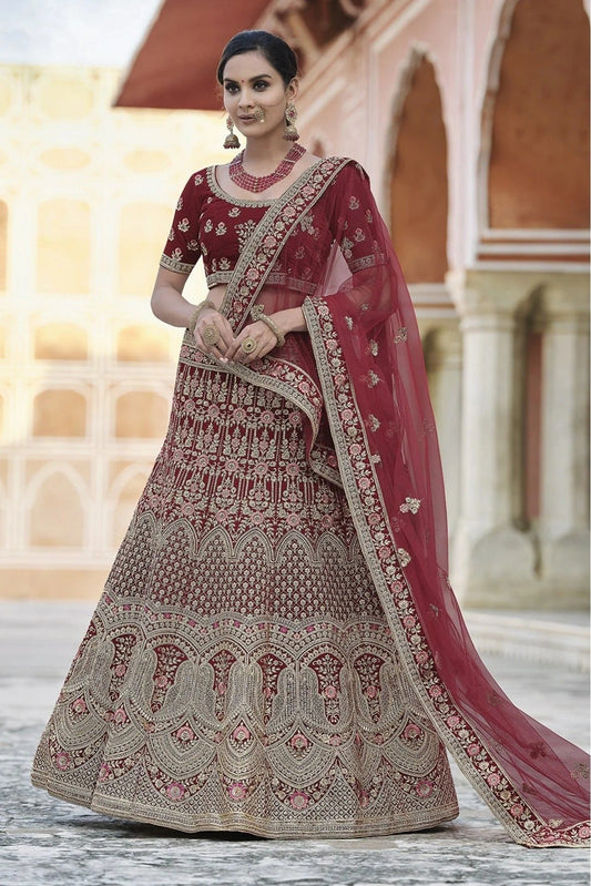 Maroon Colour Velvet Hand Work Lehenga Choli LC1080102