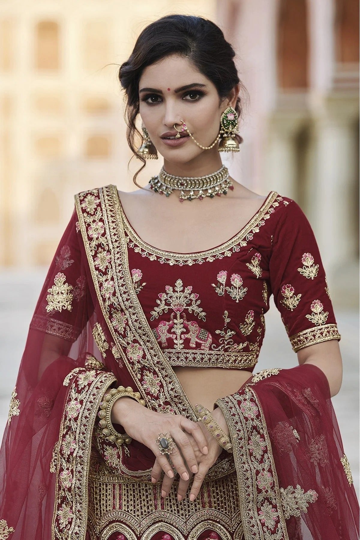 Maroon Colour Velvet Hand Work Lehenga Choli LC1080104 A