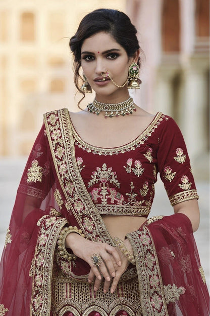 Maroon Colour Velvet Hand Work Lehenga Choli LC1080104 A