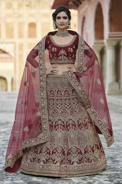 Maroon Colour Velvet Hand Work Lehenga Choli LC1080104