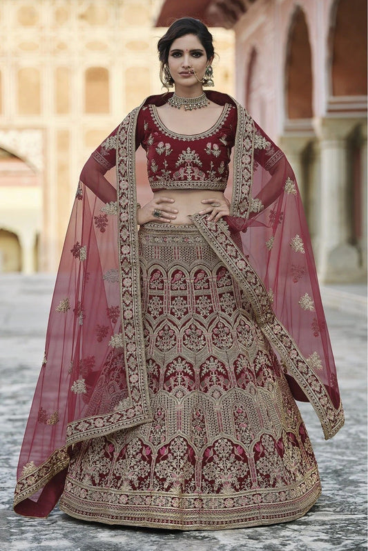Maroon Colour Velvet Hand Work Lehenga Choli LC1080104
