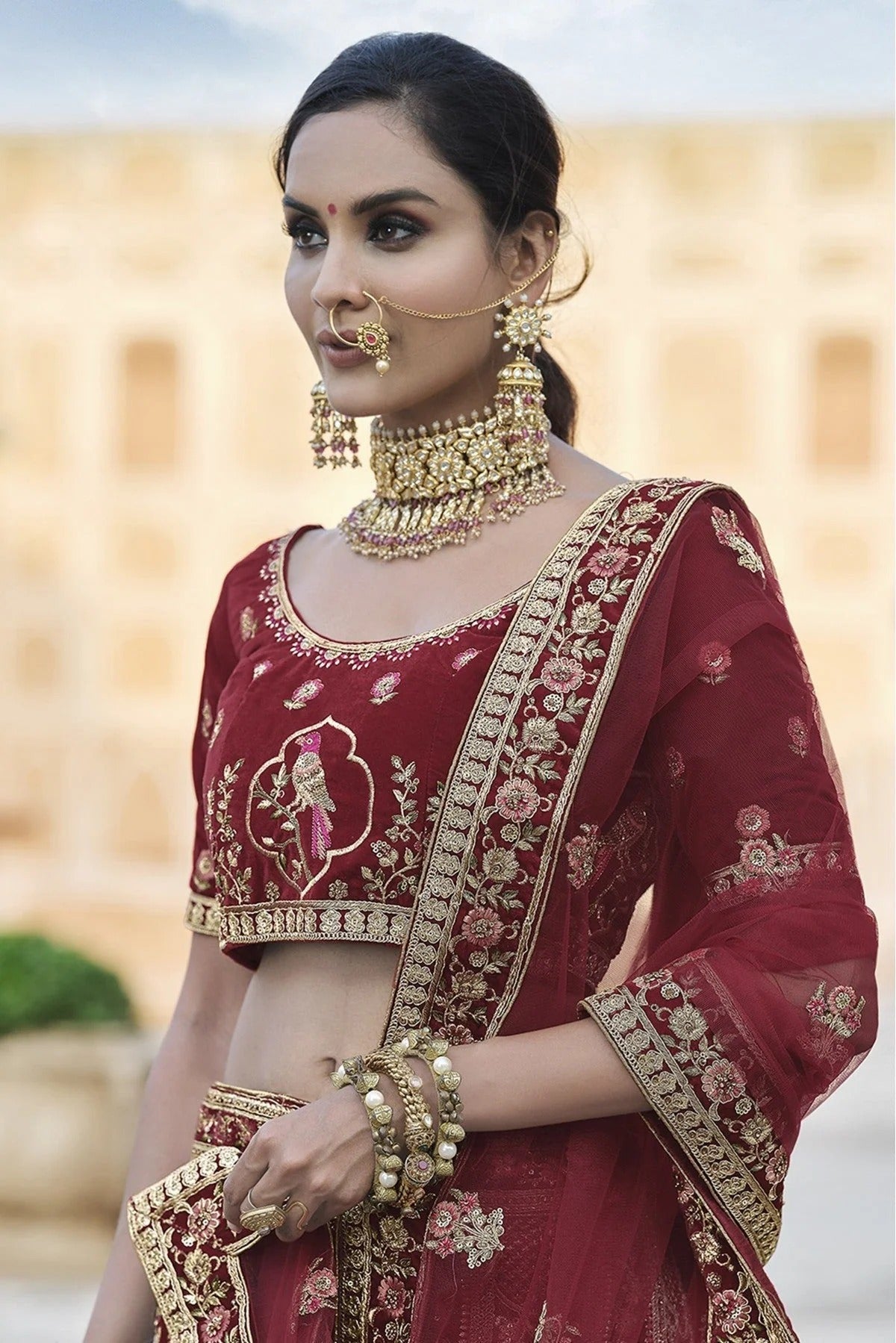 Maroon Colour Velvet Hand Work Lehenga Choli LC1080106 A
