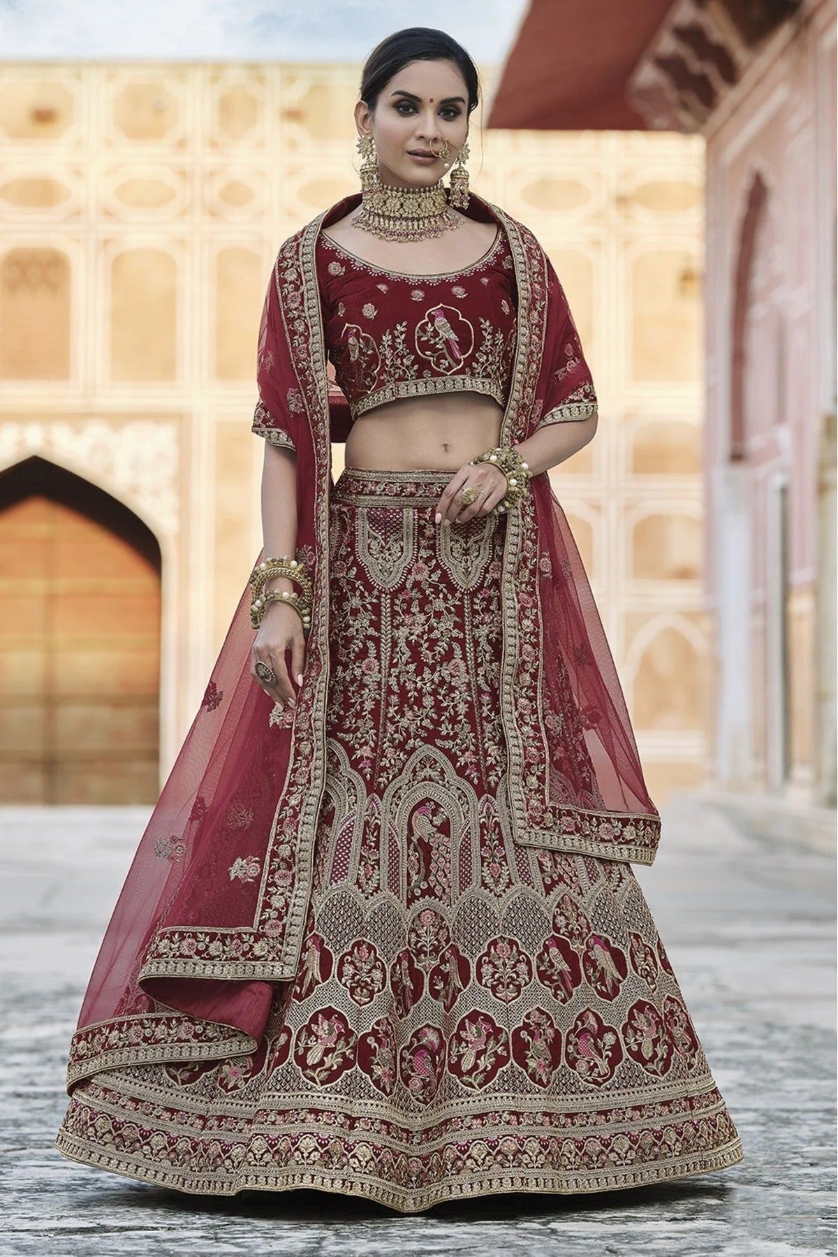Maroon Colour Velvet Hand Work Lehenga Choli LC1080106