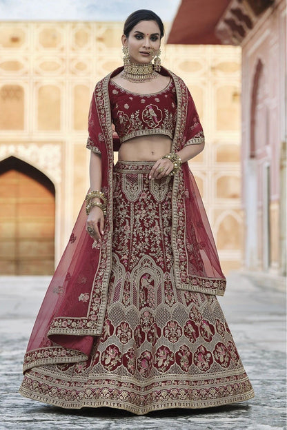 Maroon Colour Velvet Hand Work Lehenga Choli LC1080106