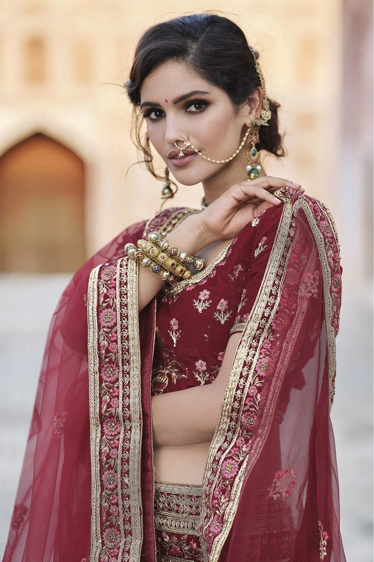 Maroon Colour Velvet Hand Work Lehenga Choli LC1080108 A