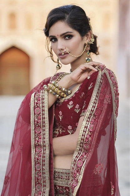 Maroon Colour Velvet Hand Work Lehenga Choli LC1080108 A