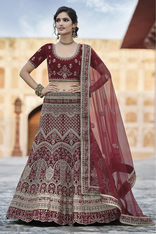 Maroon Colour Velvet Hand Work Lehenga Choli LC1080108