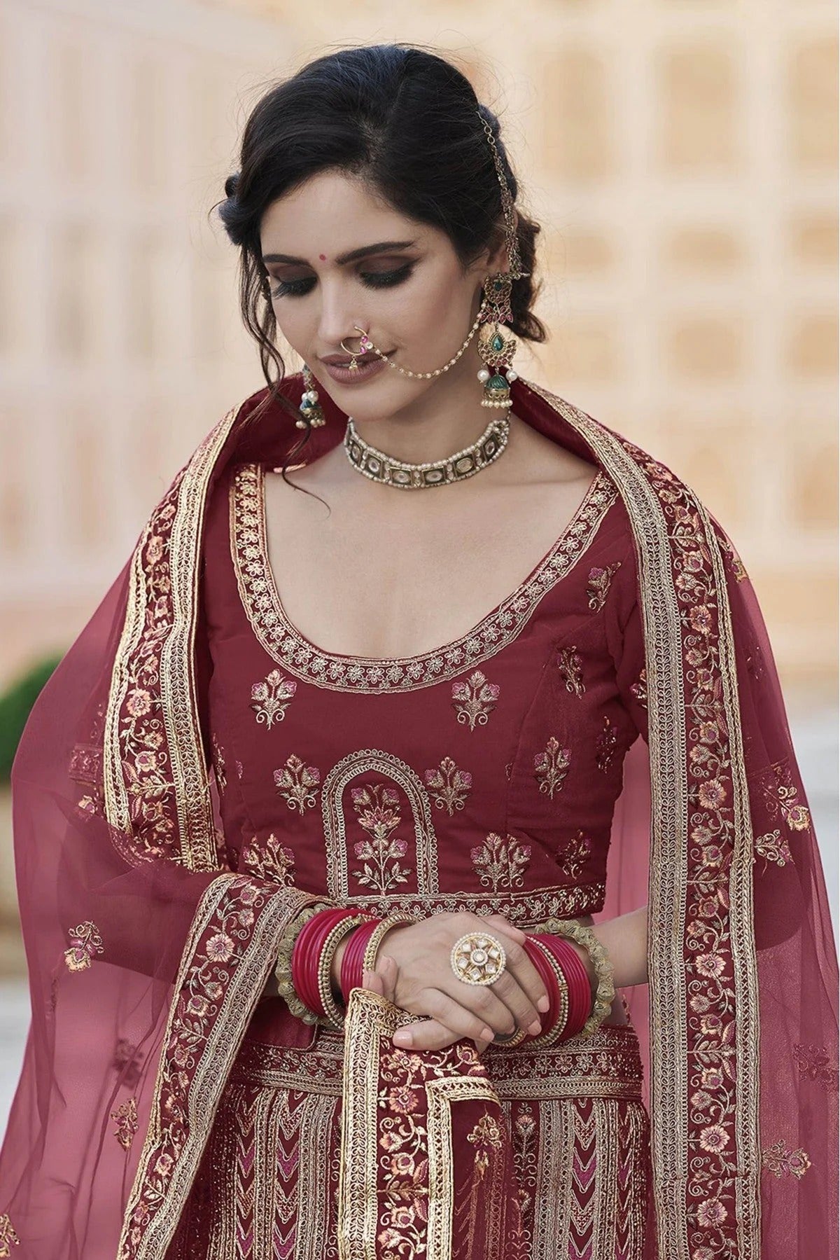 Maroon Colour Velvet Hand Work Lehenga Choli LC1080112 A