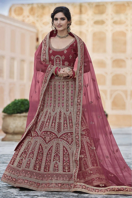 Maroon Colour Velvet Hand Work Lehenga Choli LC1080112