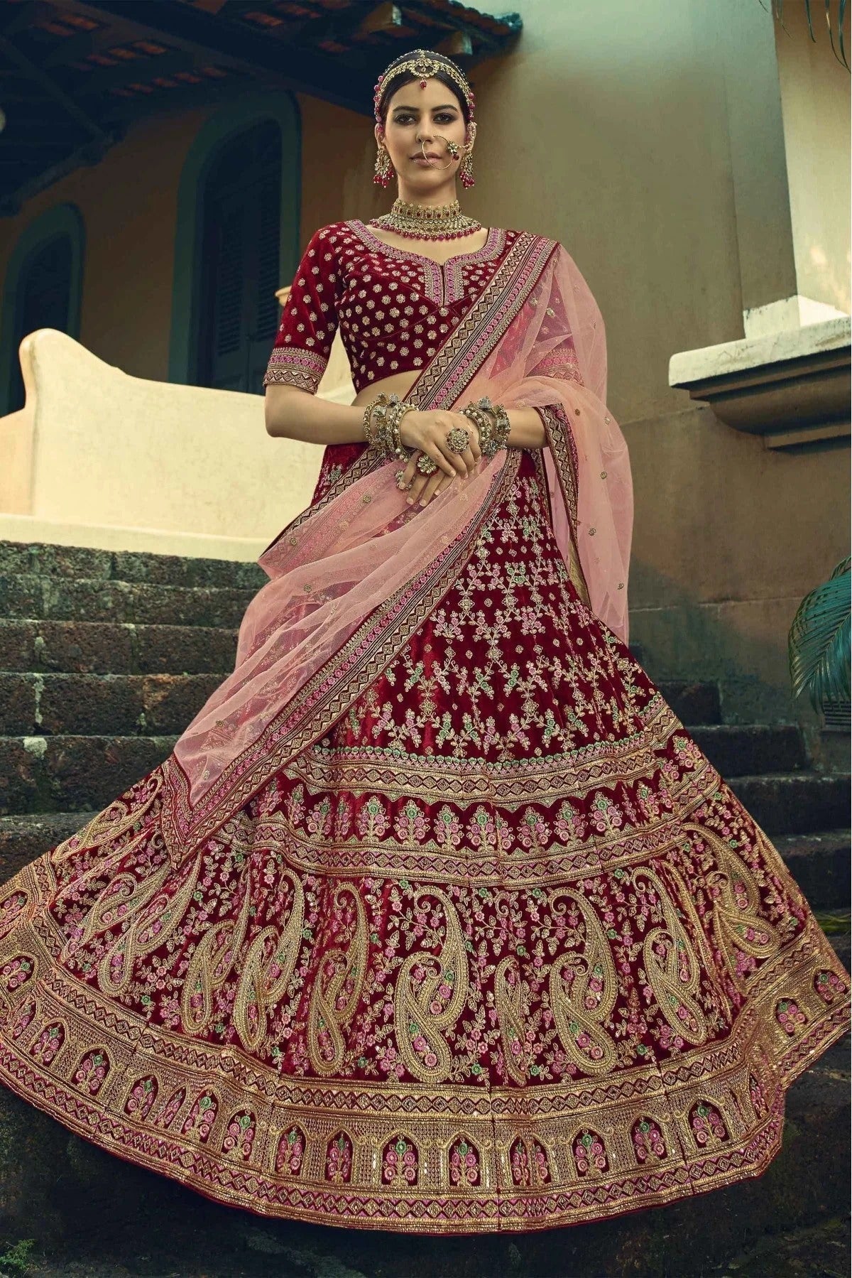 Maroon Colour Velvet Hand Work Lehenga Choli LC1080308