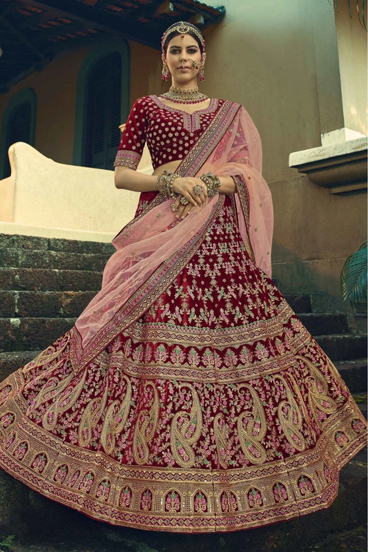 Maroon Colour Velvet Hand Work Lehenga Choli LC1080308