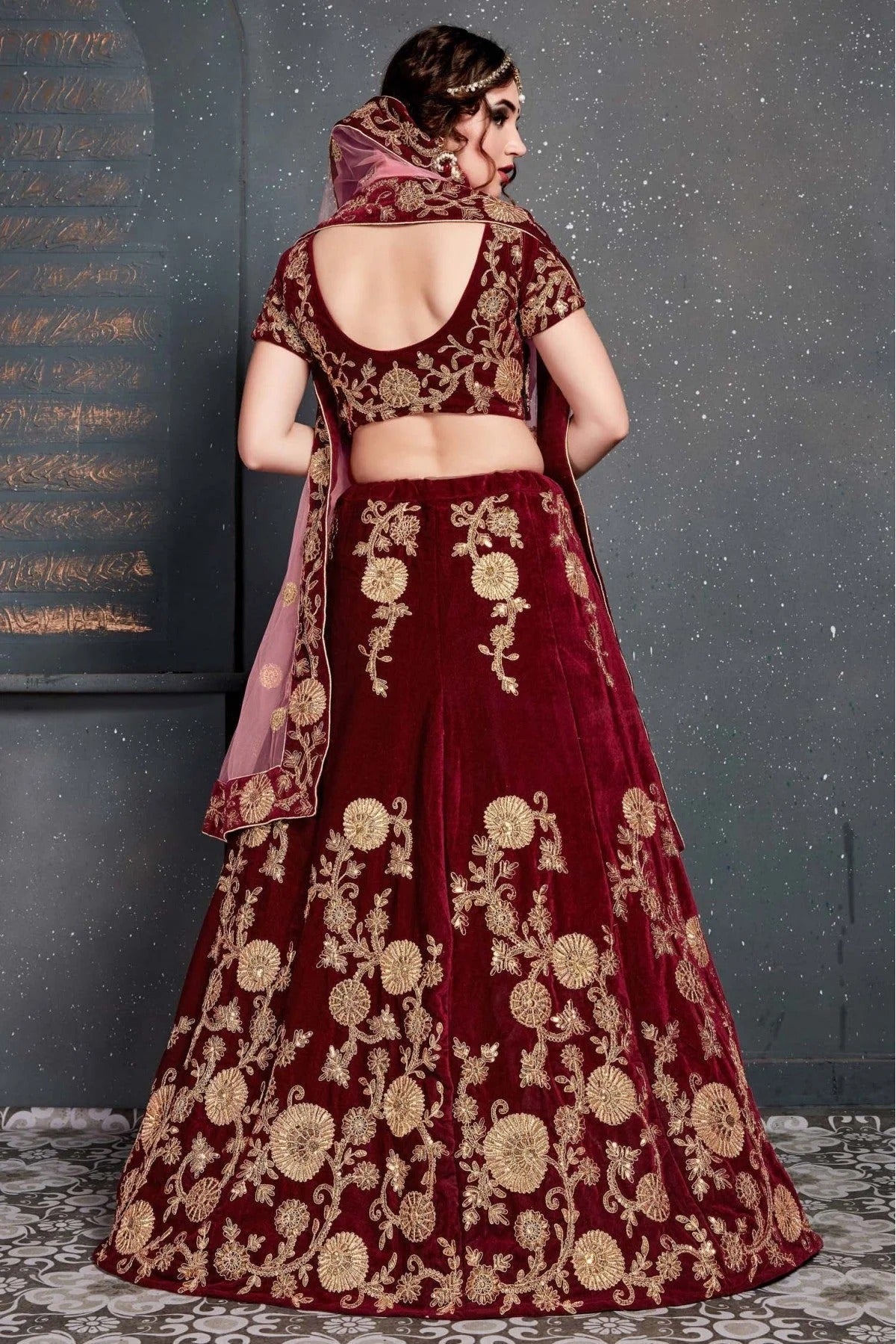 Maroon Colour Velvet Lehenga Choli LC1010030 A