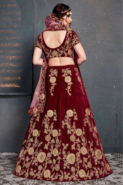 Maroon Colour Velvet Lehenga Choli LC1010030 A