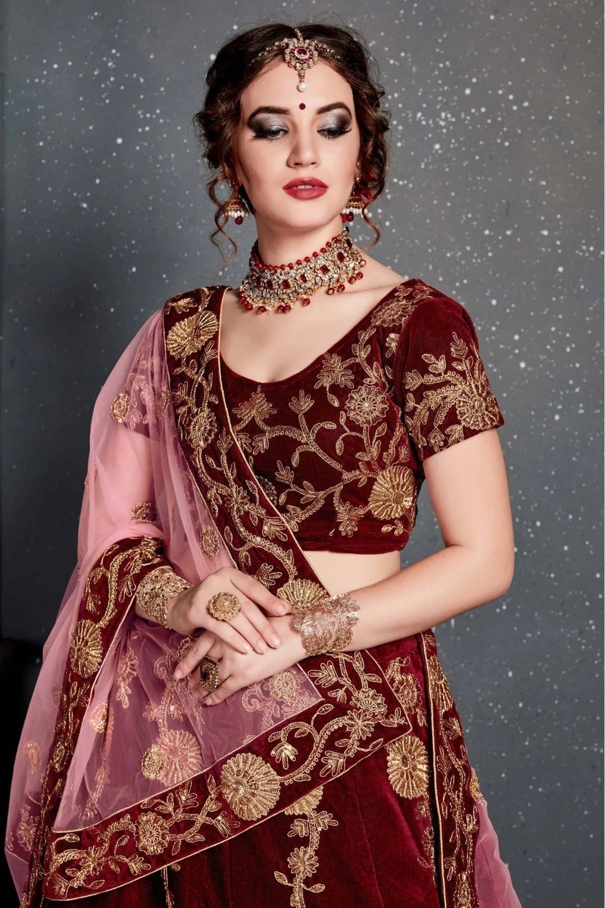 Maroon Colour Velvet Lehenga Choli LC1010030 B