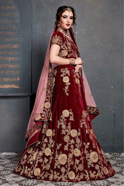 Maroon Colour Velvet Lehenga Choli LC1010030 C
