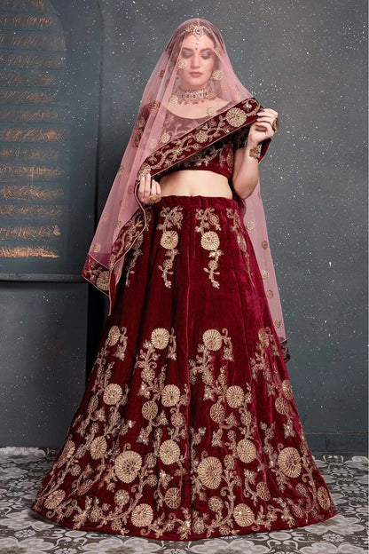 Maroon Colour Velvet Lehenga Choli LC1010030 D