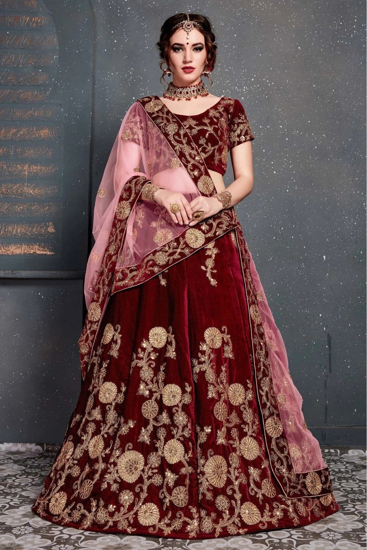 Maroon Colour Velvet Lehenga Choli LC1010030